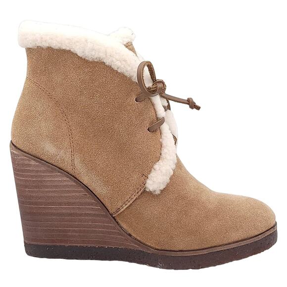 Splendid Women Winter Bootie Catalina US 6.5 Brown Suede Fleece Lined Wedge - Picture 3 of 7